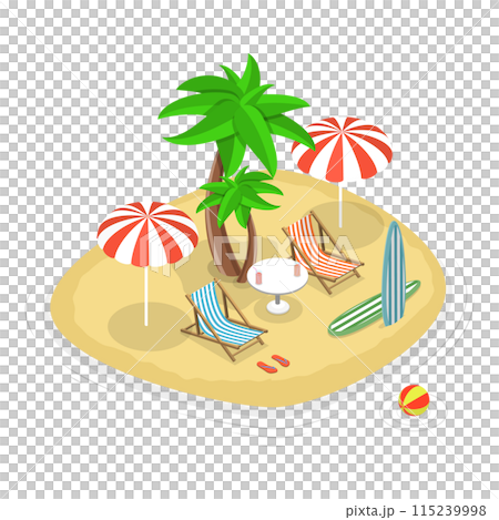 3D Isometric Flat Set of Summer Beach Set. Item 2 3D Isometric Flat Set of Summer Beach Set. Item 2 115239998