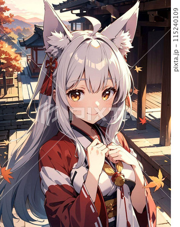 狐の巫女と神社デートのイラスト素材 [115240109] - PIXTA