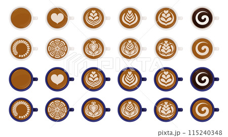 真上からラテアートのイラスト素材セット_コーヒー 115240348