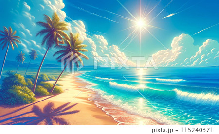 ヤシの木と波が打ち寄せる美しいビーチ 115240371