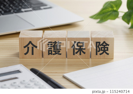 介護保険と書かれた積み木のブロック 115240714