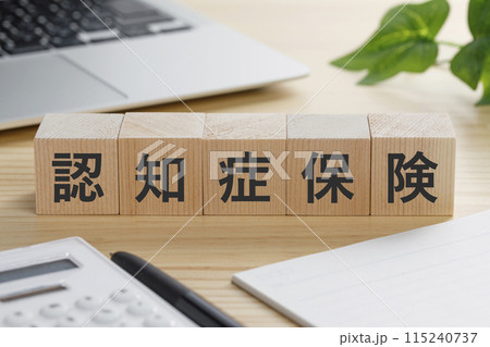認知症保険と書かれた積み木のブロック 115240737