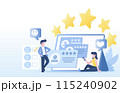 Customer satisfaction survey and feedback review concept. Positive and negative respond, rating star, loyalty, good experience. Gives 5 star rating satisfaction with the product or service.  115240902