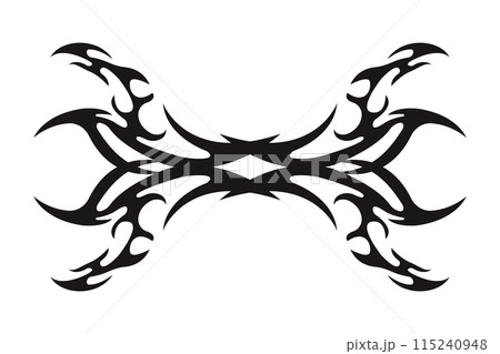Neo tribal heart y2k aesthetic tattoo gothic cover, fire or wings abstract silhouette isolated on background. Divider, border, cyber body ornament, neotribal web goth decoration 115240948