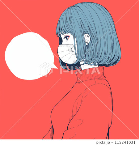 マスクをしている女性のイラストと吹き出し 115241031