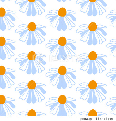 Summer background light linear daisies White seamless pattern spring Blooming wildflower lush foliage ornament wrapping fabric Wallpaper textile mosaic 115241446