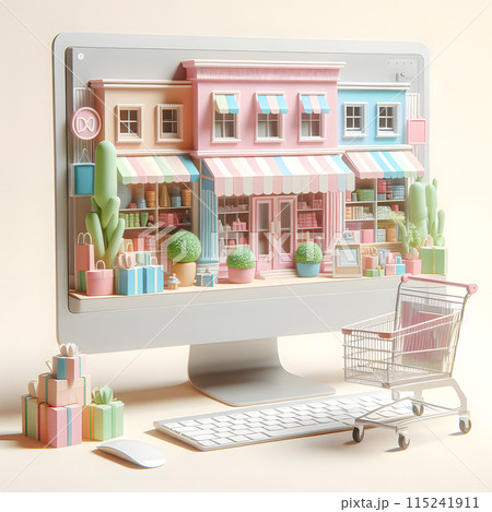 Shop store on computer screen, online shopping concept 115241911
