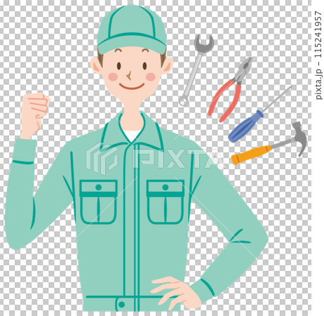 A man wearing work clothes and doing a fist pump, worker, piping, inspection, repair A man wearing work clothes and doing a fist pump, worker, piping, inspection, repair 115241957