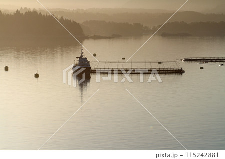白夜のバルト海のベルゲン沖の峡湾の風景 白夜のバルト海のベルゲン沖の峡湾の風景 115242881