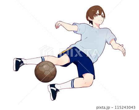 サッカーボールをシュートする少年 115243043