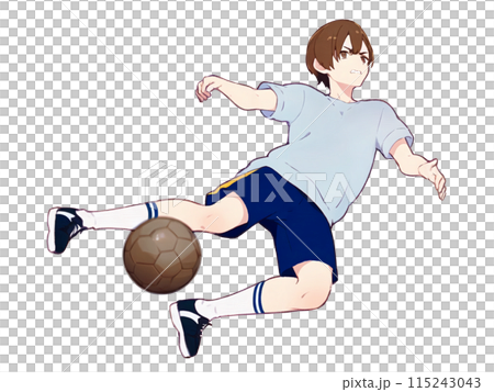 サッカーボールをシュートする少年 115243043