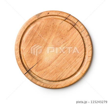 Round Wooden Cutting Board Isolated On White Background Round Wooden Cutting Board Isolated On White Background 115243279