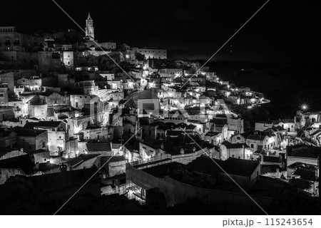 Scenic skyline of Sassi di Matera at night, Southern Italy Scenic skyline of Sassi di Matera at night, Southern Italy 115243654