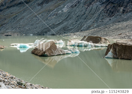 Colorful ice at the Pasterze Glacier at the Mount Grossglockner 115243829