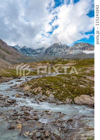 Scenic alpine landscape in the High Tauern National Park during a hike around Mt. Grossglockner 115243842