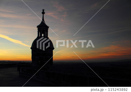 A baroque old tower from fortress Koenigstein at twilight 115243892