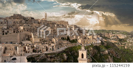 Panoramic view of the famous Sassi di Matera, Southern Italy Panoramic view of the famous Sassi di Matera, Southern Italy 115244159