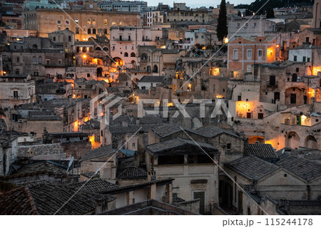 Scenic skyline of Sassi di Matera at night, Southern Italy Scenic skyline of Sassi di Matera at night, Southern Italy 115244178