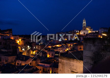 Scenic skyline of Sassi di Matera at night, Southern Italy Scenic skyline of Sassi di Matera at night, Southern Italy 115244179