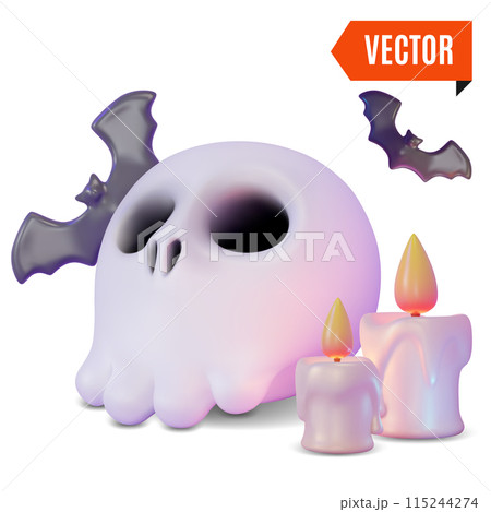3d Skull and Bat Halloween Concept Cartoon Design Style Isolated on a White Background. Vector illustration 3d Skull and Bat Halloween Concept Cartoon Design Style Isolated on a White Background. Vector illustration 115244274