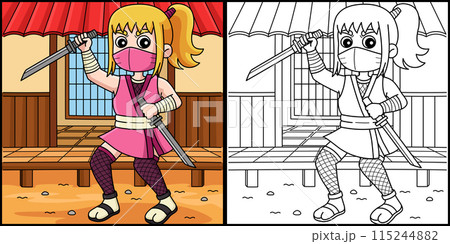Ninja kunoichi with Two Short Katanas Illustration Ninja kunoichi with Two Short Katanas Illustration 115244882