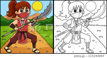Ninja Kunoichi with Naginata Coloring Illustration 115244897