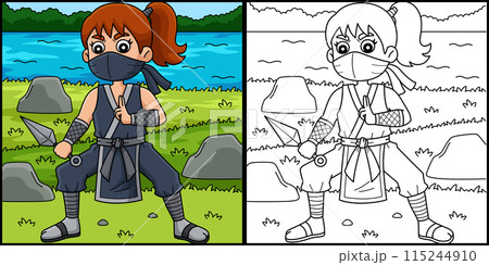 Ninja Kunoichi with Kunai Coloring Illustration Ninja Kunoichi with Kunai Coloring Illustration 115244910