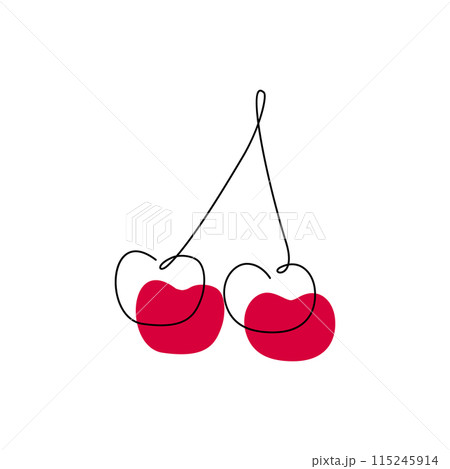 Cherry fruit in continuous line art drawing style 115245914