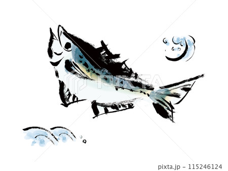 魚の鯵（アジ）の手書き和風筆イラスト素材 115246124