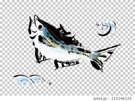 魚の鯵（アジ）の手書き和風筆イラスト素材 115246124