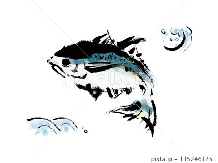 魚の鯵(アジ)の手書き和風筆イラスト素材 魚の鯵(アジ)の手書き和風筆イラスト素材 115246125