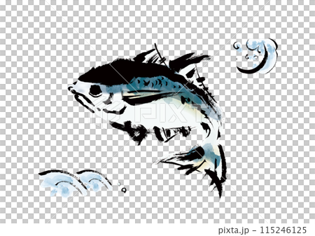 竹莢魚（竹莢魚）手寫日式毛筆插畫素材 115246125