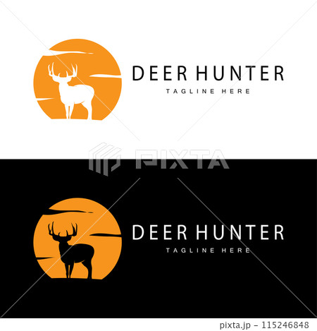 simple black silhouette deer logo vintage design deer forest animal hunter 115246848