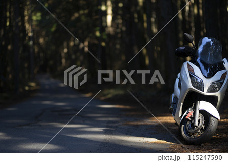 山道をツーリングするバイク 115247590