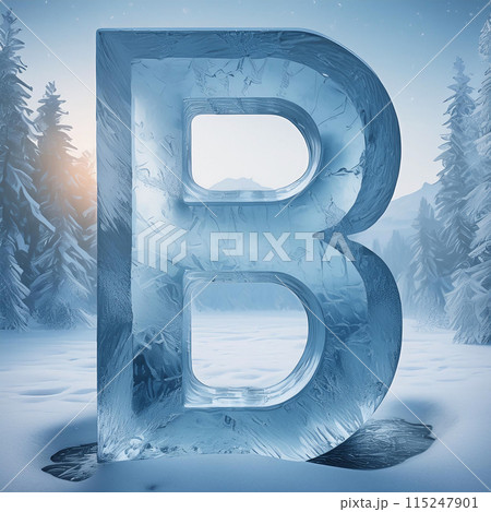 Frozen letter B intricately adorned with ice crystals 115247901