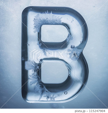 Frozen letter B intricately adorned with ice crystals 115247904