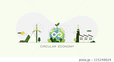 Circular Economy.The concept of future growth business and environment sustainable devellopment. Vector illustration. Circular Economy.The concept of future growth business and environment sustainable devellopment. Vector illustration. 115249024
