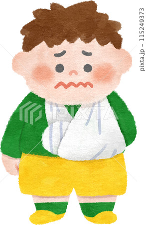 骨折してギプスをする男の子　手描きイラスト素材 115249373