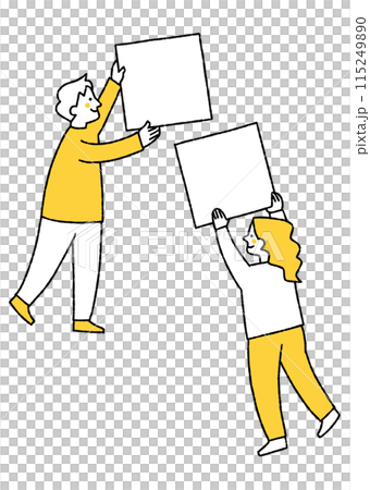 正方形のパネルを持っている男性と女性 115249890