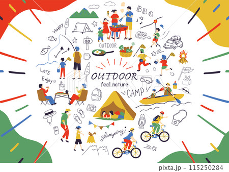 アウトドアを楽しむ人達 115250284