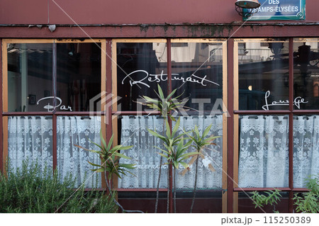 アンティーク風の玄関の扉に飾られた観葉植物。大阪、中崎町で 115250389