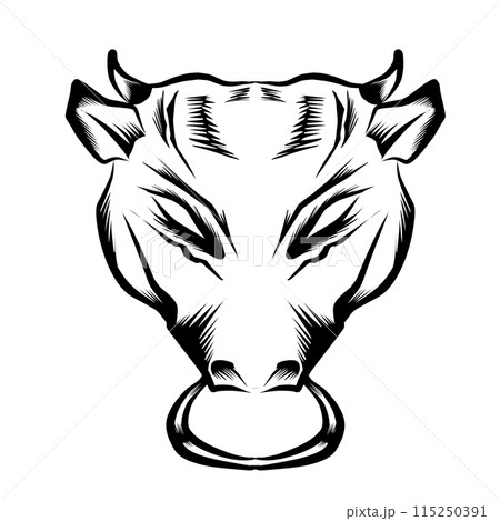 A buffalo head design. Wild Animals. Easy editable. Perfect for logos, stickers, tattoos, icons 115250391
