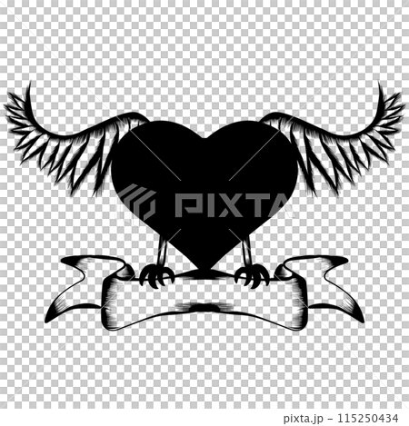 Abstract design frame heart with wings and banner. Design for tattoo or print t-shirt Abstract design frame heart with wings and banner. Design for tattoo or print t-shirt 115250434