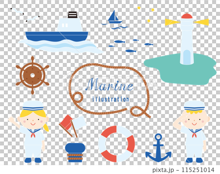海にまつわるかわいいイラストのセット 115251014