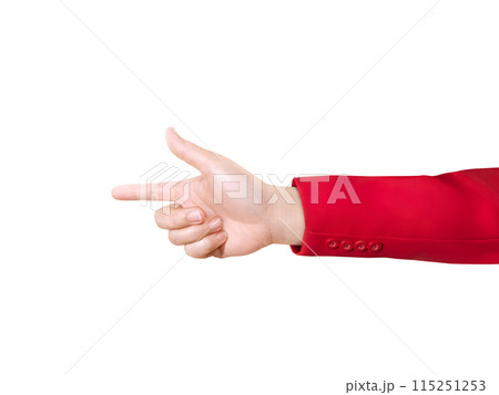 Woman's hand in shirt touching or pointing isolated on white background Woman's hand in shirt touching or pointing isolated on white background 115251253