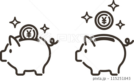 かわいい豚の貯金箱と入る日本円コインのイラスト かわいい豚の貯金箱と入る日本円コインのイラスト 115251843