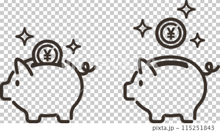 かわいい豚の貯金箱と入る日本円コインのイラスト かわいい豚の貯金箱と入る日本円コインのイラスト 115251843