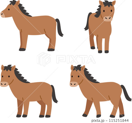 シンプルでかわいい馬のイラストセット シンプルでかわいい馬のイラストセット 115251844