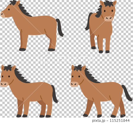 シンプルでかわいい馬のイラストセット シンプルでかわいい馬のイラストセット 115251844