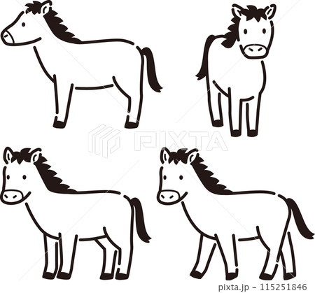 シンプルでかわいい馬のイラストセット シンプルでかわいい馬のイラストセット 115251846